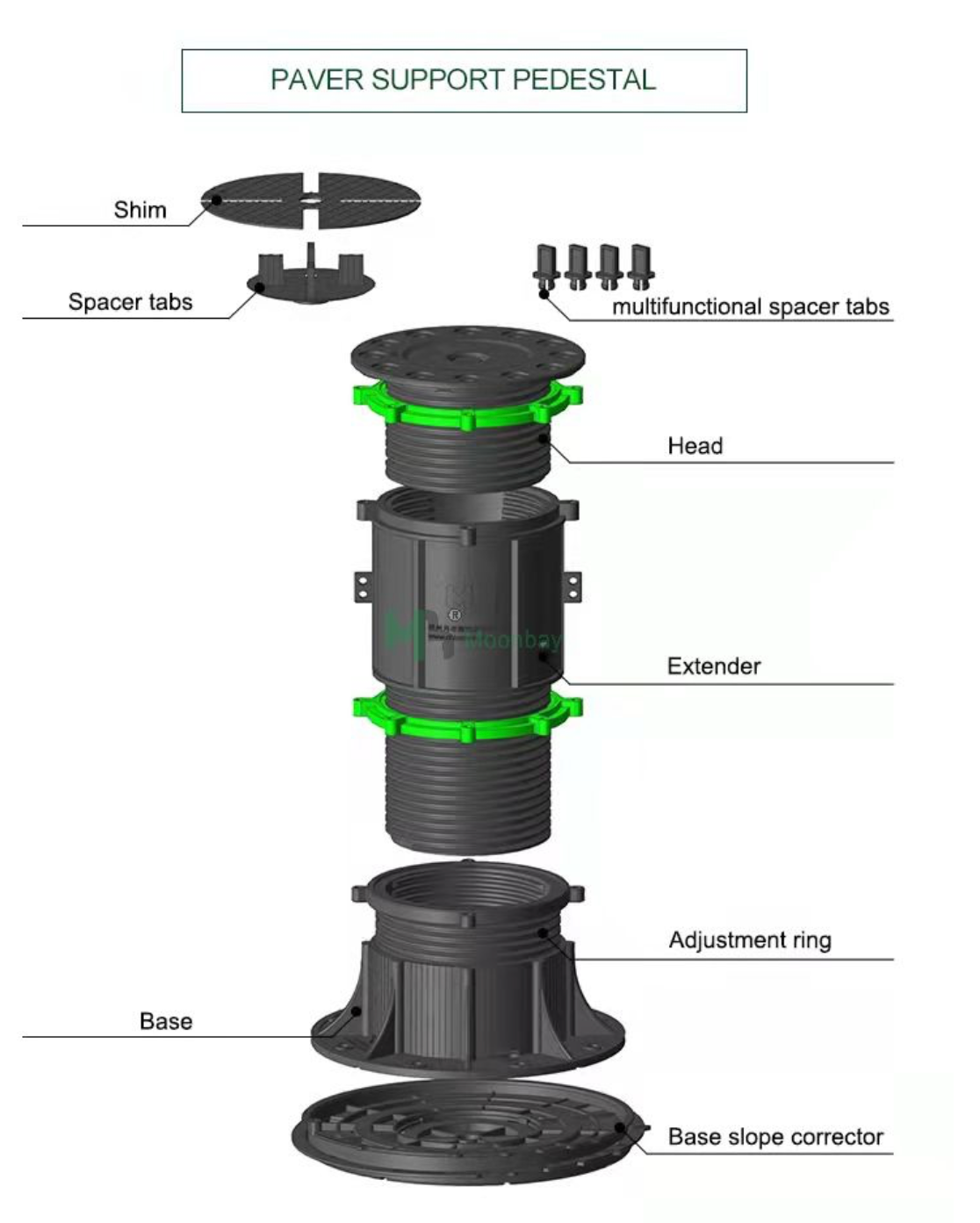 Adjustable Paver Pedestals - Heavy-Duty Rooftop Tile Support Diagram 